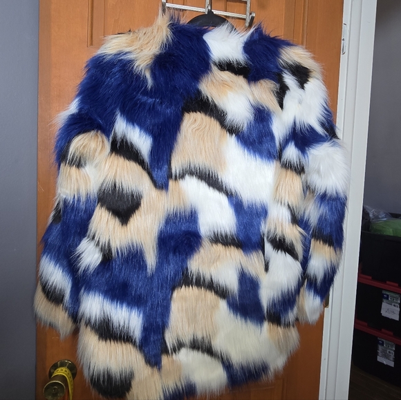 Selfie Leslie Multicolor Faux Fur Women's Jacket Sz S/m Small Med - Picture 2 of 3